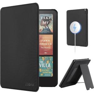 CoBak Lightweight Stand Case for 7" Kindle Paperwhite 12th Gen 2024 and Kindle Colorsoft with Right Hand Strap - Compatible with iPhone MagSafe, for Samsung/Belkin/Anker Wireless Charging Pads (Fabric Black)