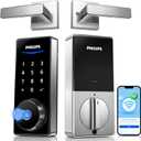 Philips Wi-Fi Smart Lock with Handles, WiFi Keyless Entry Front Door Lock Set, Keypad Deadbolt with Handle App Fingerprint Code Unlocking, Auto Locking, Built-in WiFi, Remote Control & Voice Unlock