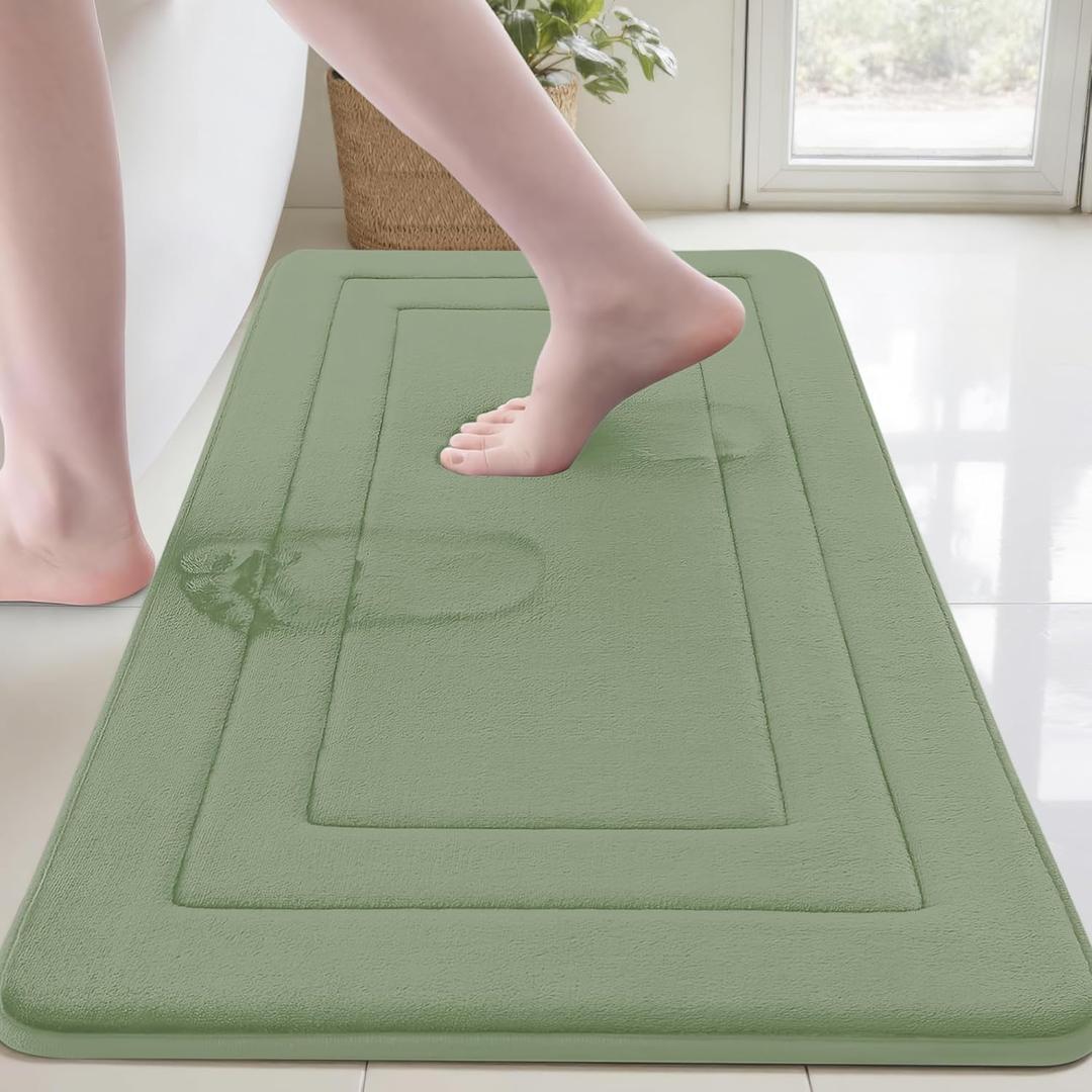 Cupic Cupid Super Soft Memory Foam Bath Mat, Sage Green Bathroom Rugs, Non Slip Bath Mats for Bathroom Floor, Machine Washable Rugs for Shower & Tub, Quick Dry Bath Carpet for Decor, 24" x 36"