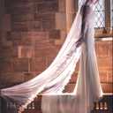 Wedding Veil Pearls Lace Flower Bridal Veil,1 Tier Cathedral Length Fingertip Length Veil Bride Veil with Metal Comb (White)