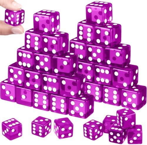 Seenelling 36 Pcs 19 mm Casino Style Craps Dice Sets Acrylic D6 Dice, Square W/Rounded Edge for Casino, Craps, Table Games and Board Games(Transparent Purple)