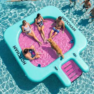 Water Hammock Inflatable Floating Dock with Ramp, Heavy Duty Lake Raft Floating Island Platform, Large Tanning Pool Lounger with Cup Holders for Party, 10ft Hammock with Ramp