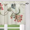 VOGOL Linen Valances for Living Room, Vintage Floral Valance for Bedroom, Short Decorative Rod Pocket Curtains for Dining Room, 52W x 18L, One Panel, Flower Embroidery (W008c2)