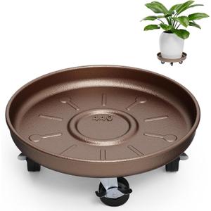 Plant Stand Rolling Plant Caddy With Wheels, 17 inch Plant Saucer With 360 Lockable Wheels, 440 LB Capacity Metal Rolling Plant Cart for Heavy Duty Planter, Rustproof Plant Dolly for Outdoor/Indoor