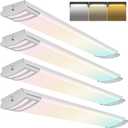 4 Pack 4FT 3CCT LED Linear Flush Mount Lights 50W 5000lm 3000K/4000K/5000K Selectable, 4FT LED Puff Lights Flush Mount for Kitchen, Utility Room, Laundry, Replacement, 120-277V, ETL (White)