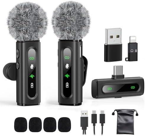 USB C Lavalier Microphone Wireless Mini Mic for Type-C Android Phone/Tablet/PC Video Recording Clip-on Mics with Rotatable Clip&Denoise Recording, Ideal for Vlog Tiktok Youtube Podcast Content Creator