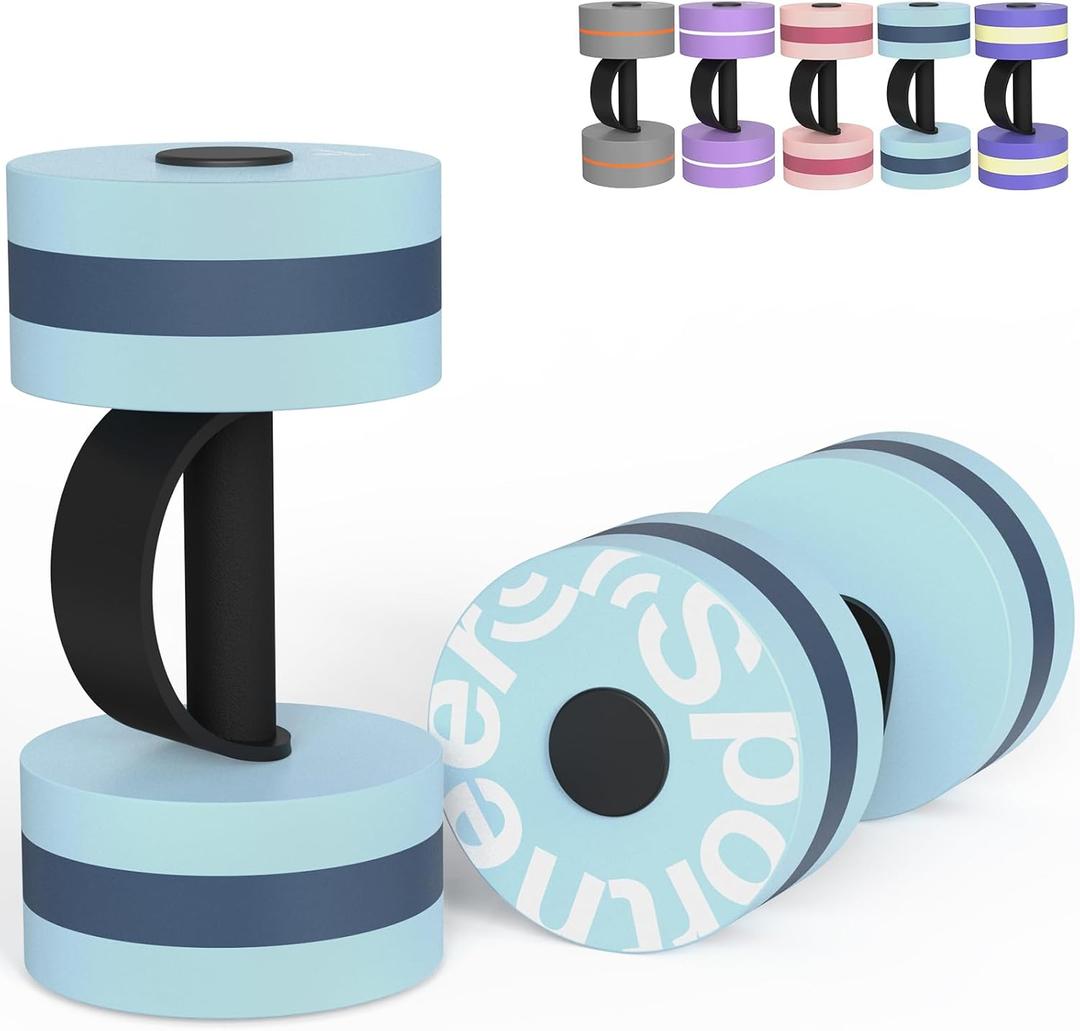 Sportneer Water Weights Aquatic Exercise Dumbbells Water Dumbbell Aerobics Workouts Set of 2 EVA Foam Pool Weights Dumbbells Set Aqua Fitness Barbells Equipment for Water Aerobics Weight Loss (Blue)