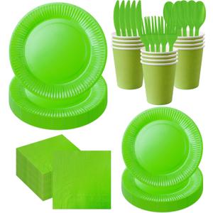 210pcs green Plates And Cups Party Supplies -Green Party Plates Plastic Silverware, Paper Cups And Napkins Serves 30 (Grass Green)