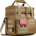 RalChyez Tactical Lunch Bag, 20L Large Heavy Duty Double Deck Insulated Lunch Box Leakproof Expandable Tote Cooler with Shoulder Strap for Adult Men Women Work Fishing Picnic Travel Tan