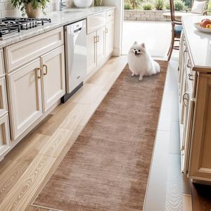 2x8 Washable Hallway Runner Rug – Non-Slip Modern Abstract Neutral Low-Pile Stain-Resistant Carpet Runner for Kitchen Entryway Bedroom Bathroom (Warm Taupe,2x8)