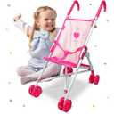 Anivia Baby Doll Collection Doll Stroller Heart Design Gifts for Toddlers and Girls Foldable Doll Stroller, Pink