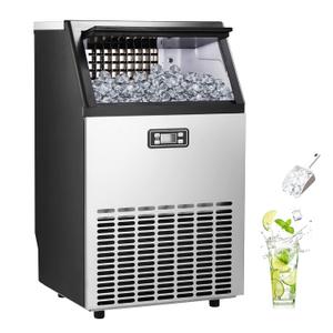 Ice Maker, Commercial Ice Machine,100Lbs/Day, Stainless Steel Ice Machine with 48 Lbs Capacity, Ideal for Restaurant, Bars, Home and Offices, Includes Scoop Silver