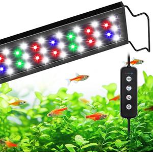 AQQA Full Spectrum Aquarium Light, Fish Tank Lights for Plant Growth Fish Viewing, 3 Mode White Blue Red Green LED beads, Timer, Adjustable Brightness, Extendable Brackets for Freshwater 14W for 12-18inch