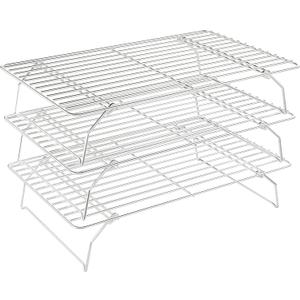 3 Tier Stackable Cooling Rack for Batch Cooling Cookie, Pizza, Cake-15.8x 10- Heavy Duty Cooling Racks for Cooking and Baking, Oven and Dishwasher Safe Baking Supplies-Silver