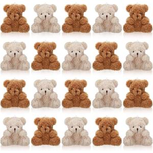 Chivao 20 Pcs Mini Plush Bears 4'' Small Bear Bulk Stuffed Animal Toys Tiny Soft Bear Doll Present Stuffers for Baby Shower Favors Wedding Party(Brown, Apricot)