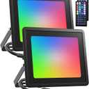 LED Flood Light Outdoor 800W Equiv, 100W RGB Color Changing Floodlights with Remote, Uplighting Indoor IP66 Landscape Floor Lighting Strobe Stage Spot Lights, Uplights for Halloween Events