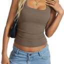 EasyGala Womens Cotton Ribbed Square Neck Tank Tops Basic Backless Sleeveless Summer Cami Shirts 2025 (Brown, L)