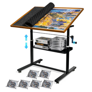 Sunix 1500 Pieces Jigsaw Puzzle Table with Legs, 36"x26" Adjustable Height Puzzle Board with Cover & 6 Sorter Tray, 12-Tilting-Angle Portable Wooden Puzzle Table for Adults, Enclosed with Wheels