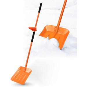 Snow Shovel, 69 Inch Adjustable Handle Snow Shovel for Driveway Large Capacity Shovel with Ergonomic Back-Saving Tool Handle for Car Emergency Camping Garden, Orange