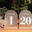 Wedding Table Numbers 1-20, Acrylic Arch Signs with Natural Wood Stands Holders, Rustic Table Decor for Reception & Parties (Frosted White)