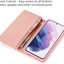 EYZUTAK Wallet Case for Samsung Galaxy S21 FE, Magnetic Handbag Zipper Pocket PU Leather Flip with 9 Card Slots and Wrist Strap Folio TPU Inner Stand Case - Rose Gold