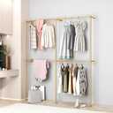 Industrial Pipe Clothing Rack Wall Mounted,Clothes Racks with Double Hanging Rods for Closet Storage(Gold)