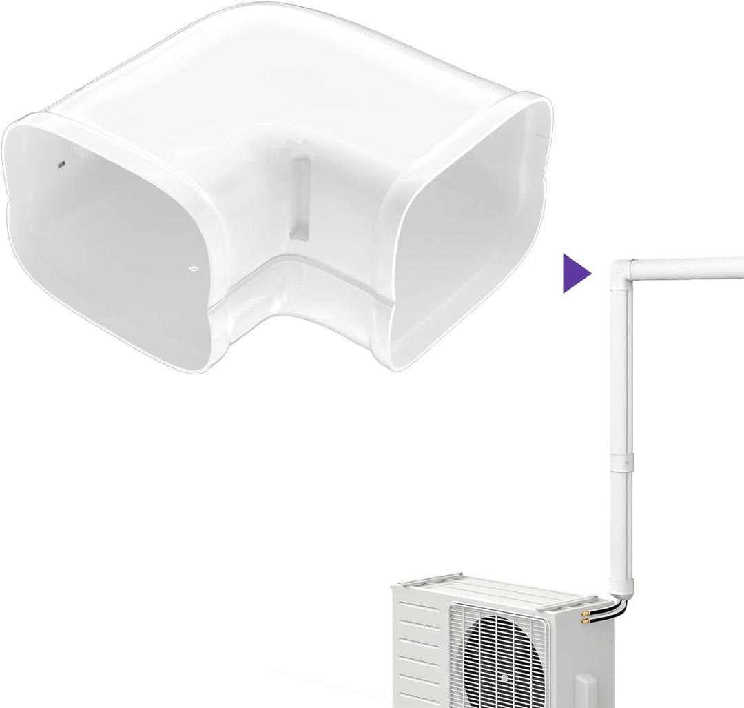 Mini-Split Line Cover Accessories: 4" Width Flat Elbow for Mini Split AC & Central AC, White