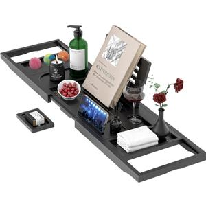 Yirilan Bamboo Bathtub Tray Caddy,Black