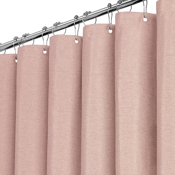 BTTN Fabric Shower Curtain, Linen Textured Heavy Duty Polyester Cloth Shower Curtain Set with Plastic Hooks, Blush, 72x84