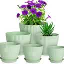 7/6.2/5.5/5/4.5/4 inch Plant Pots, 6 Pack Flower Pots for Small Indoor Outdoor Plants, Plastic Planters with Drainage Holes and Saucers for Garden Succulent House Plants, Green