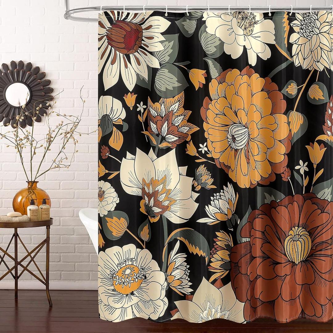 MitoVilla Boho Floral Shower Curtain, Tropical Leaves Fabric Cloth Shower Curtains for Chic Modern Bathroom Decor, Mid-Century Abstract Colorful Flower Shower Curtain, 72x72