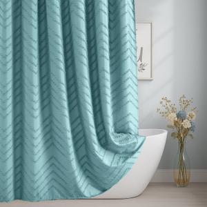 78inches Long Teal Shower Curtain Boho Farmhouse Shower Curtain 72 x 78 Tufted Chevron Textured Minimalist Shower Curtains for Bathroom