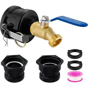 IBC Tote Adapter, 2" Cam Lock for 275-330 Gallon IBC Tote Tank with 2packs Groove Fittings, IBC Tote to Garden Hose Adapter with Brass Hose Faucet (3/4" Male NPT Inlet 3/4" Male GHT Threaded)