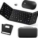JPHTEK Foldable Keyboard and Mouse, USBC Rechargeable Folding Wireless Bluetooth Keyboard Combo, FullSize Portable Travel Keyboard & Mouse for Business Travel, Compatible with Laptop iPad Tablet