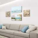 Coastal Wall Art Seascape Artwork: Sea Grass and Starfish on Beach Canvas Painting for Living Room (16'' x 16'' x 2 Panels + 32'' x 16'' x 2 Panels)