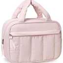 Makeup Bag for Women Cosmetic Bag Large Make Up Organizer Travel Toiletry Bags Waterproof Zipper Tote Pouch Purse for Girls (Quilted Pink)