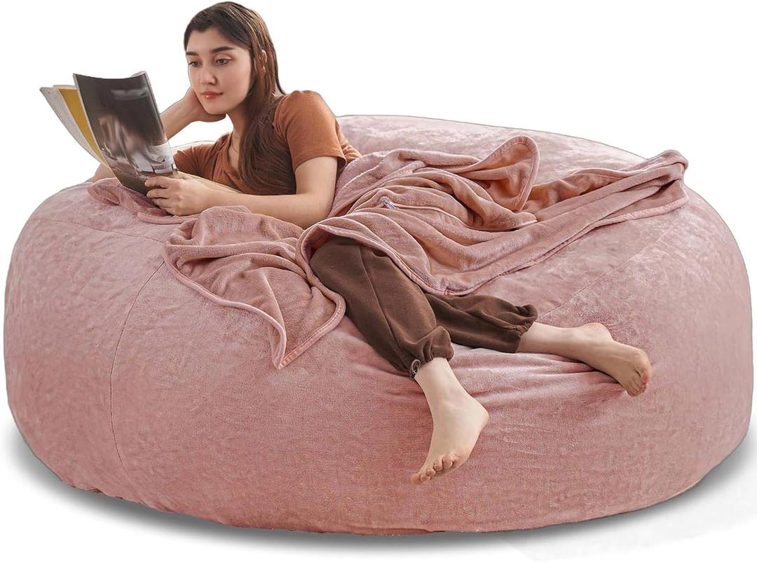 6FTBig Bean Bag Chairs for AdultsBean Bag Chair with FillerMemory Foam ChairRemovable and Washable Flannel Cover, Giant Bean Bag, Suitable for Living Room, Bedroom and Reading(Pink) (6FT-65"65"24")