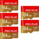 5 Pack TF Card 64GB with Adapter, High Speed Memory Card, UHS-I C10 A1 Memory TF Card for Tablet/Mobile Phone/Camera/Car Audio/Game Console (TF162 64GB-5 Pack)