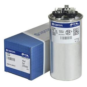 GE Genteq Capacitor round 45/5 uf MFD 370 volt 27L880 (replaces old GE# Z97F9895 / 97F9895), 45 + 5 MFD at 370 volts