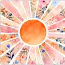 Boho Orange Sunshine Floral Mahjong Mat 31.5 x 31.5 Inch, Mid Century Modern Sun Non-Slip Noise Reduction Gaming Mat for Dominoes Poker Card Board and Tile Games