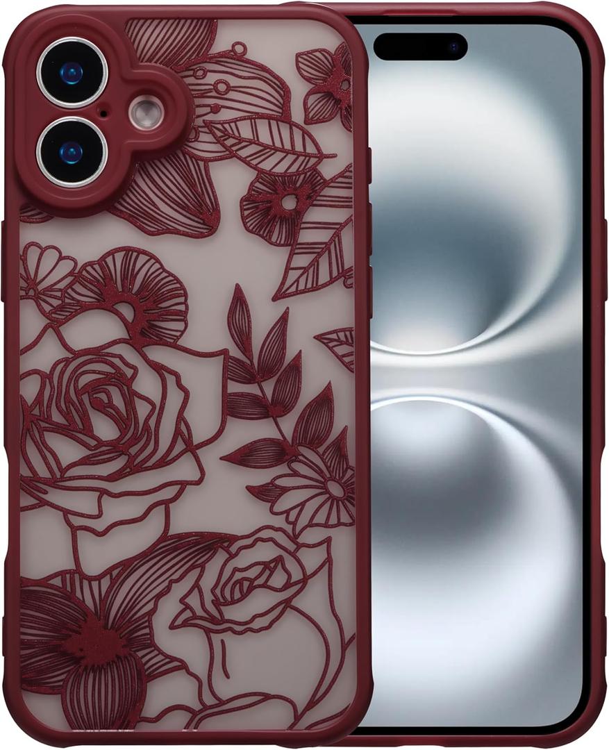 XIZYO for iPhone 17 Case, Floral Rose Cute Phone Case for Women Girls Aesthetic Pattern Print Slim TPU Bumper Shockproof Protective Cover for iPhone 17 6.3 Inch, Wine Red