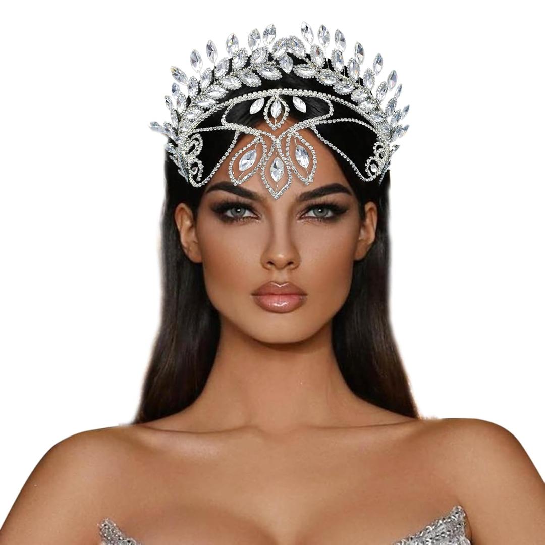 Rhinestone Bride Headband, Wedding Headpiece for Brides, Tiaras for Women Silver)