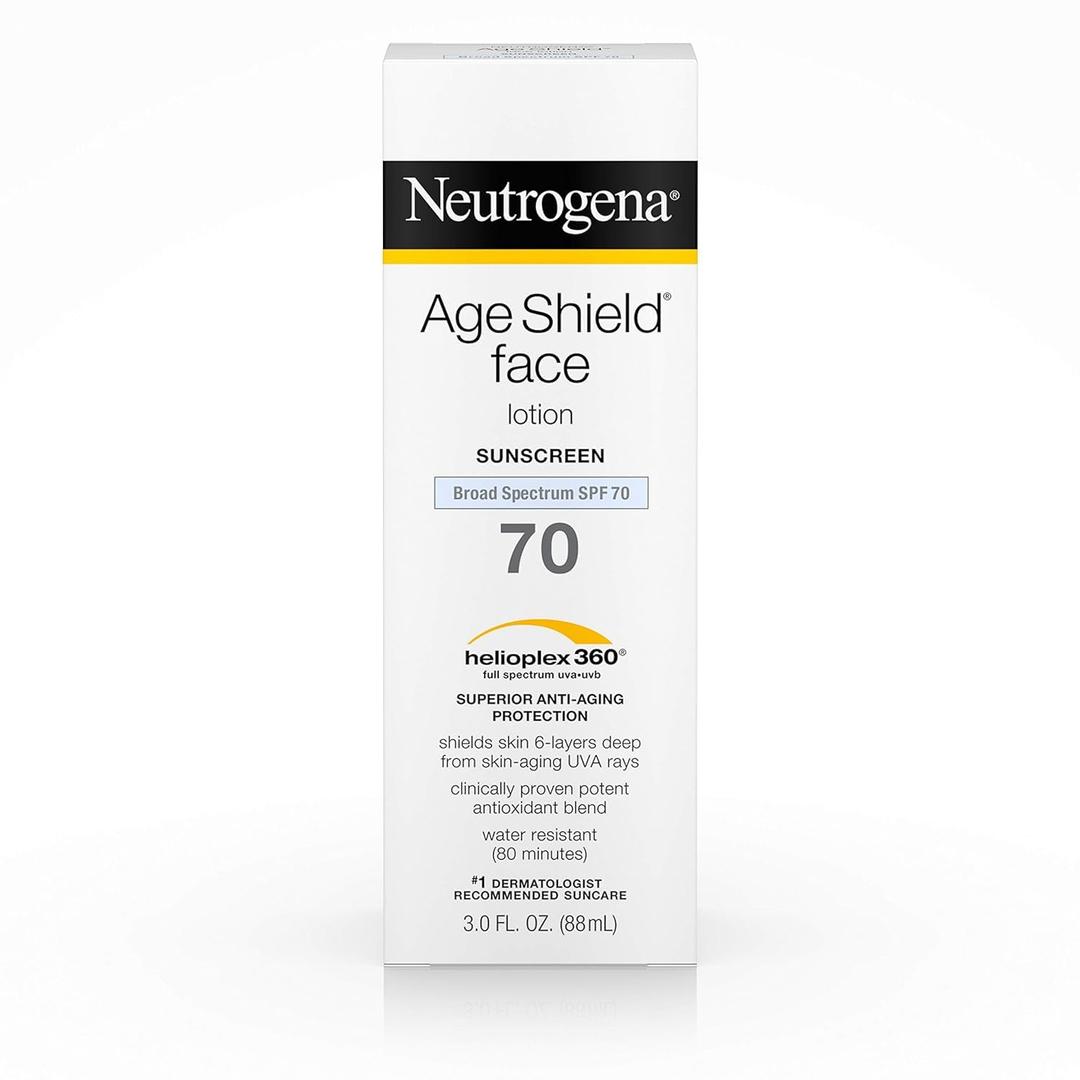 Neutrogena Age Shield Anti-Oxidant Face Lotion Sunscreen with Broad Spectrum SPF 70, Oil-Free & Non-Comedogenic Moisturizing Sunscreen to Prevent Signs of Aging, 3 fl. oz