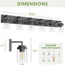 Bathroom Vanity Light, 6 Light Bathroom Light Fixtures Over Mirror, Black Vanity Lights with Clear Glass Shade, Modern Bathroom Light Fixtures for Bedroom, Hallway