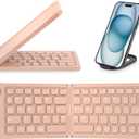 Mini Foldable Bluetooth Keyboard - Portable Wireless Full Size Keyboard (Sync Up to 3 Devices), Ultra-Slim Aluminum Travel Folding Keyboards for iPhone iPad Mac Android Windows iOS (Pink)