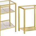 HOOBRO Tall End Table and Side Table Bindle, Tempered Glass Telephone Table with Mesh Shelf, 3-Tier High and Narrow Side Table for Small Space, Sofa, Living Room, Bedroom GD04DH01-GD76BZ01