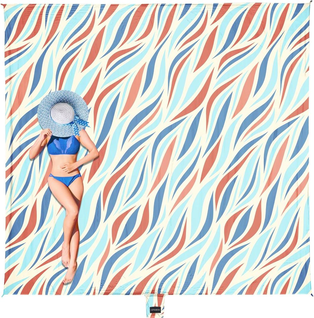 AlphaBeing Large Beach Blanket Waterproof Sandproof, Oversized Sand Free Beach Mat for 1-10 People, Lightweight & Quick Drying Picnic Blanket with 6 Stakes (Coral)