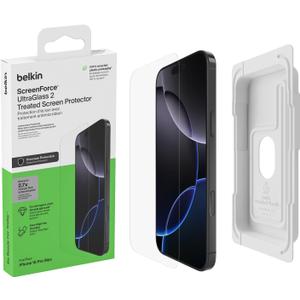 Belkin ScreenForce UltraGlass 2 Treated Screen Protector for iPhone 16 Pro Max - Scratch-Resistant, 9H Hardness Tested Glass w/Slim Design & Easy Align Tray for Bubble-Free Application