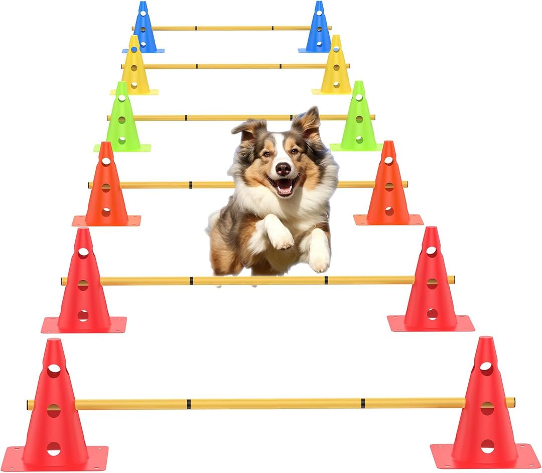 Dog Agility Training Hurdle Cone Set, Adjustable Dog Agility Equipment Obstacle Course Backyard Equipment for Pet Exercise 6 Set