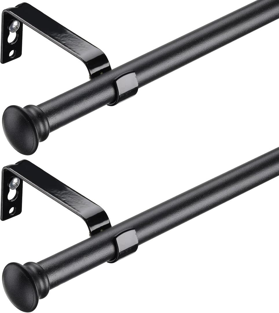 Black Curtain Rods for Windows 28 to 48 Inch - Set of 2-5/8 Inch Small Decorative Matte Black Curtain Rod Set with Brackets, Splicing Adjustable Curtain Rods